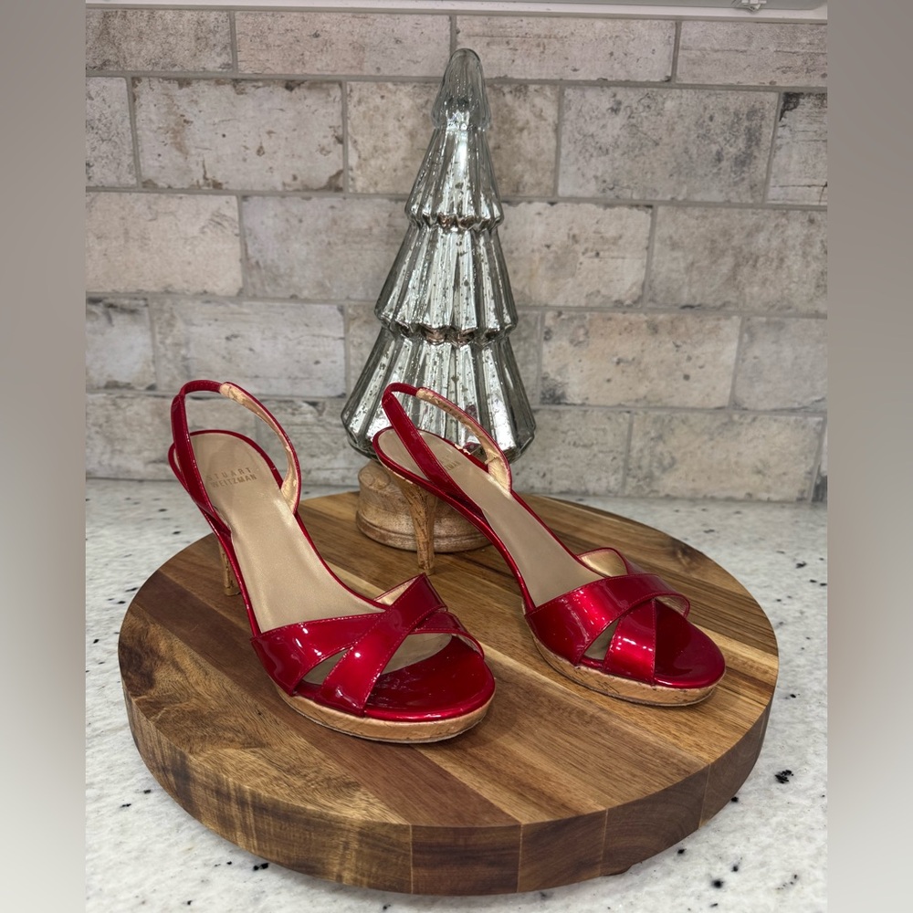 Stuart Weitzman Shiny Red Slingback Heels